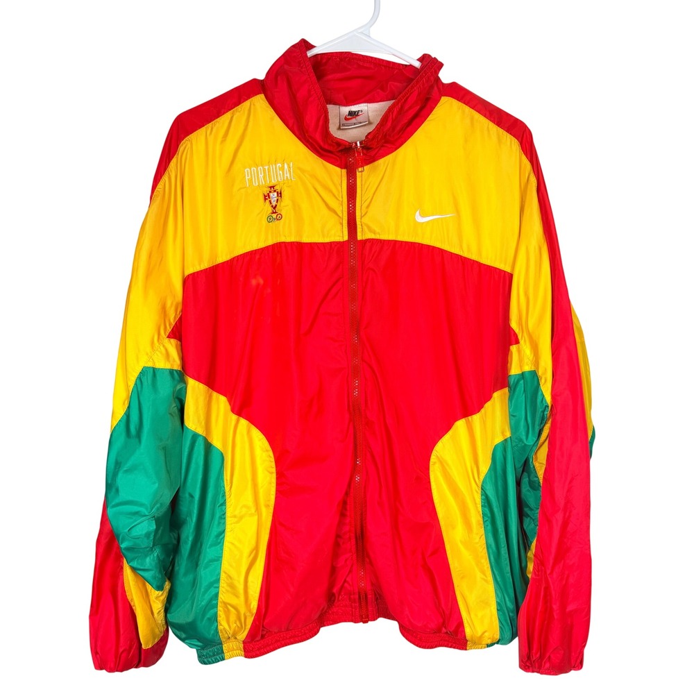 Vintage Nike Portugal Football Red Yellow Jacket Soccer Mens Track Top Zip Sz L